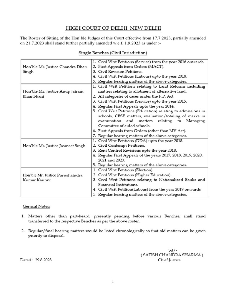 Calendar 2025 Delhi High Court 