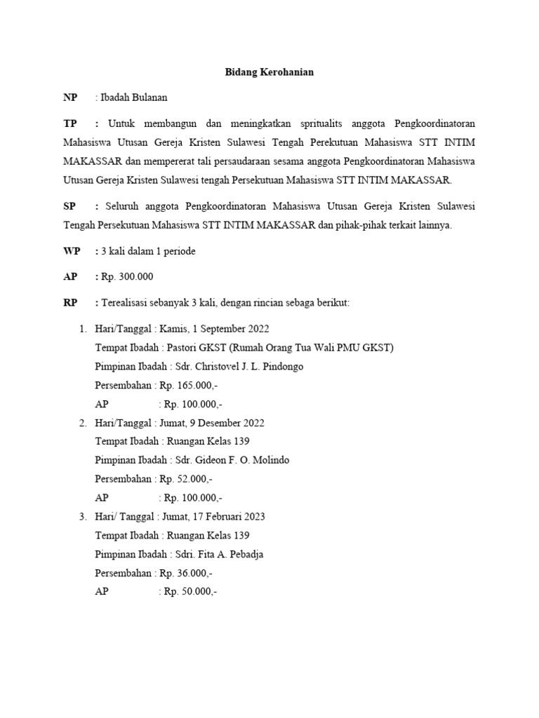 Program Kerohanian PMU GKST | PDF