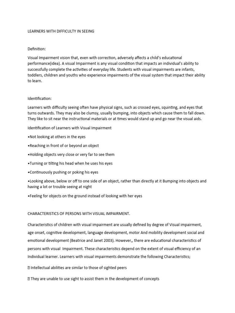 Difficulty in Seeing | PDF