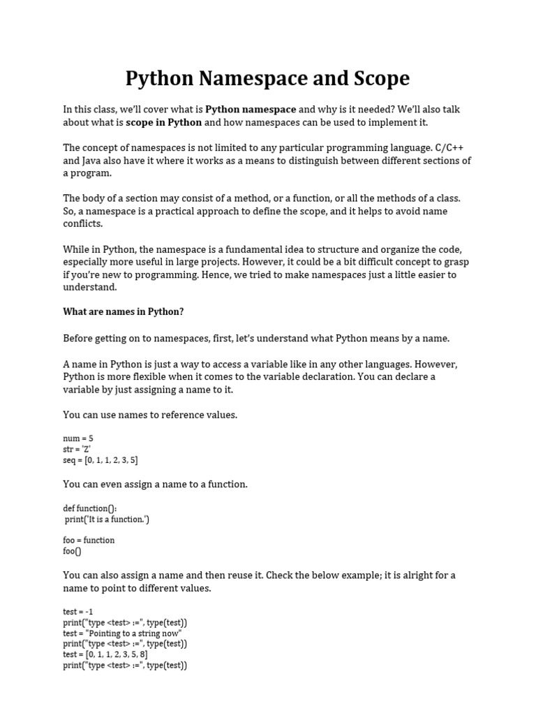 Python namespace and scope what are names in python pdf