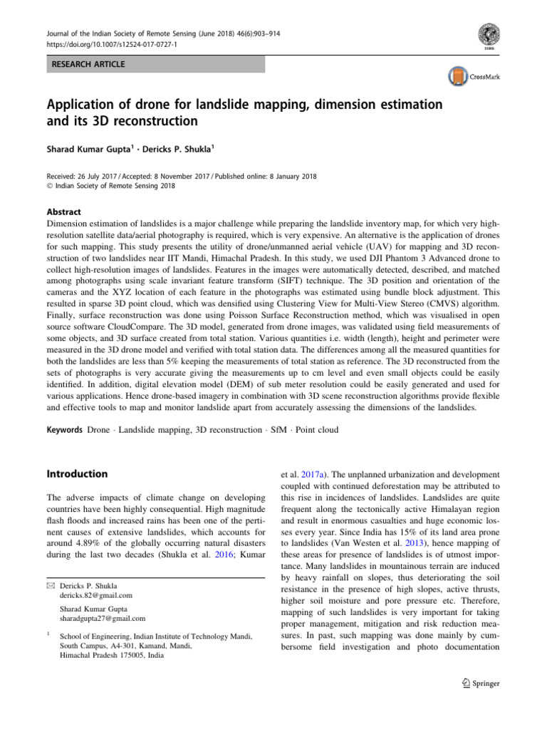 Application Of Drone For Landslide Mapping Dimension Estimation And