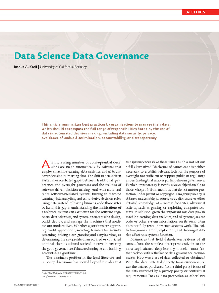 Data Science Data Governance Ai Ethics Pdf Governance Privacy