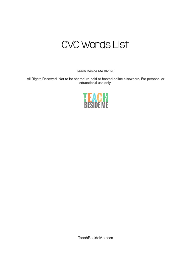 CVC Words List PDF