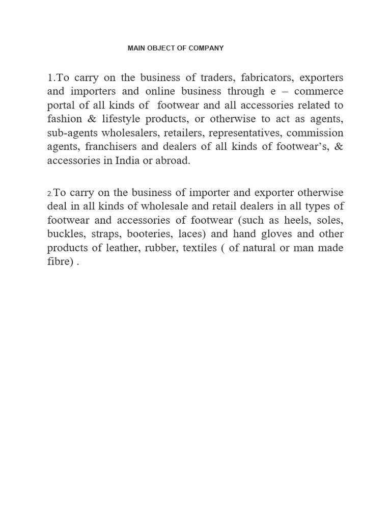 Main Object of Company PDF | PDF