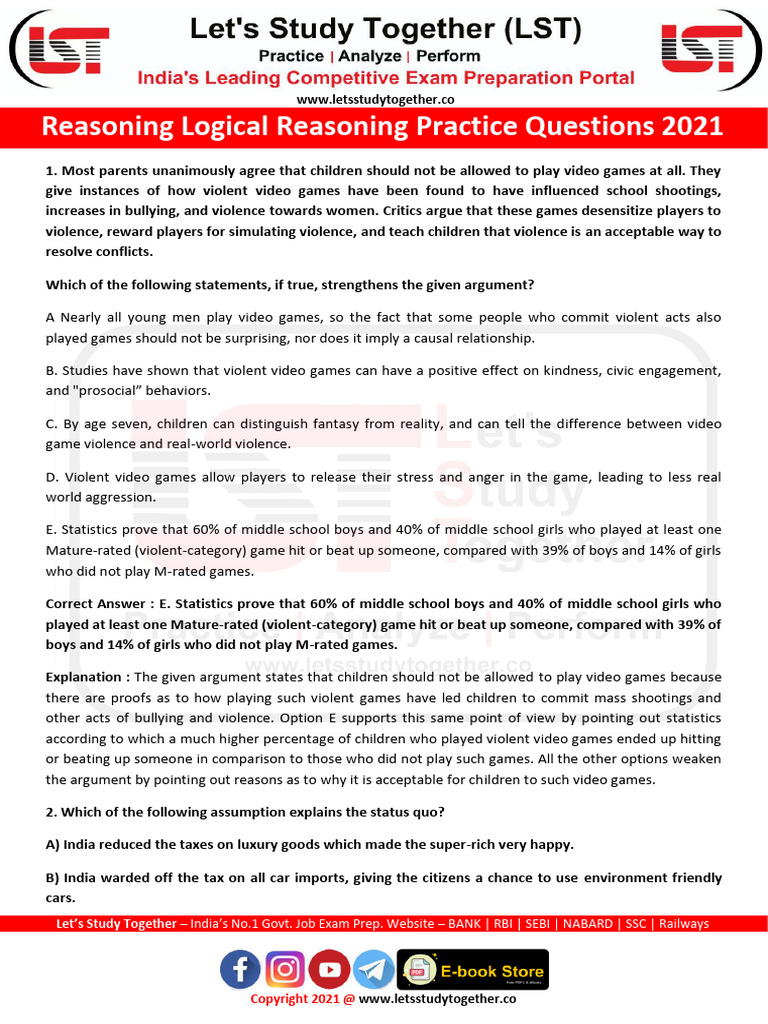 Reasoning Logical Reasoning PDF | PDF | Violence