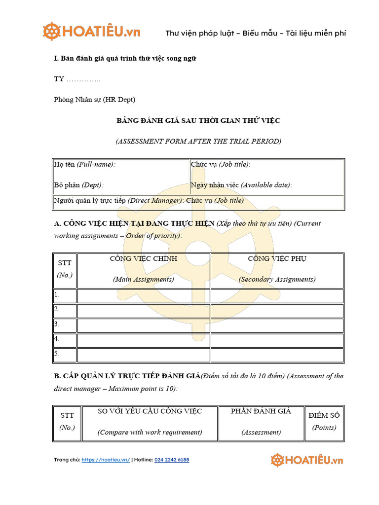 Mau Bang Danh Gia Ket Qua Thu Viec Pdf