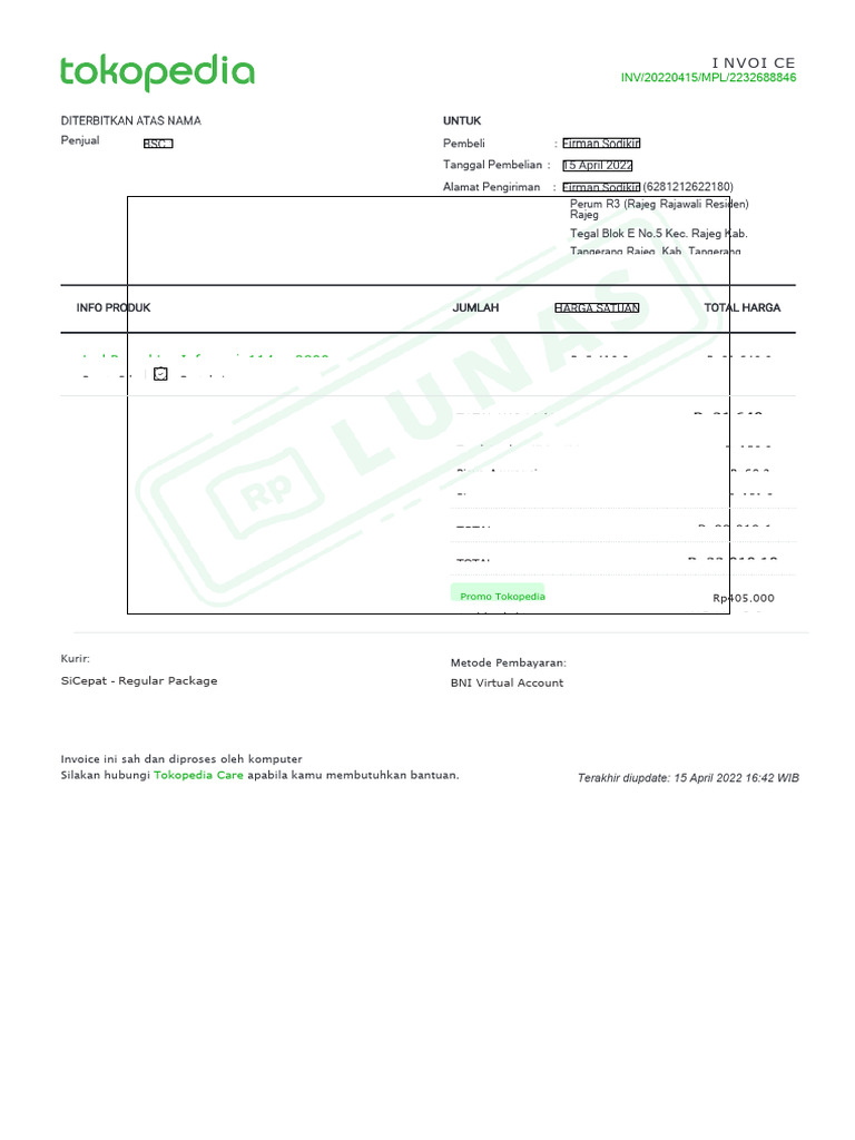 Invoice Pembelian Proyektor Infocus | PDF