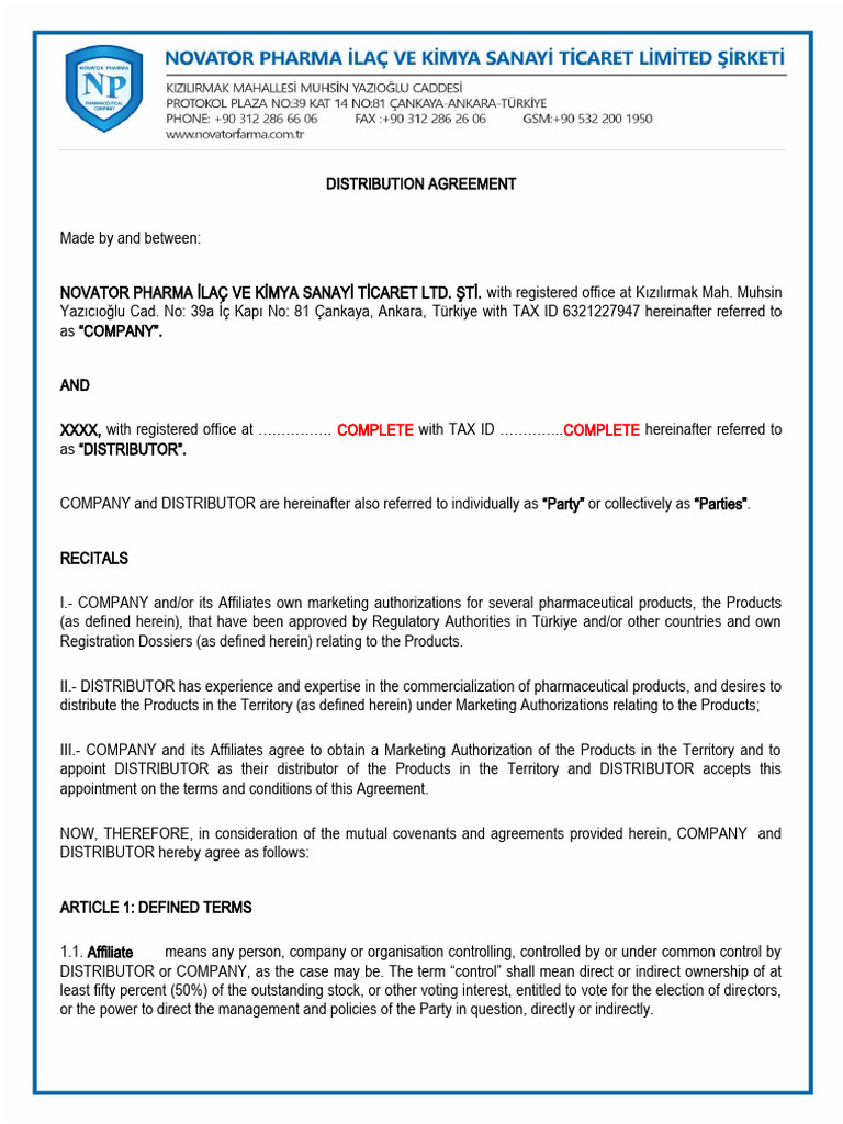 Distributor Agreement Final 09.01.2023 | PDF