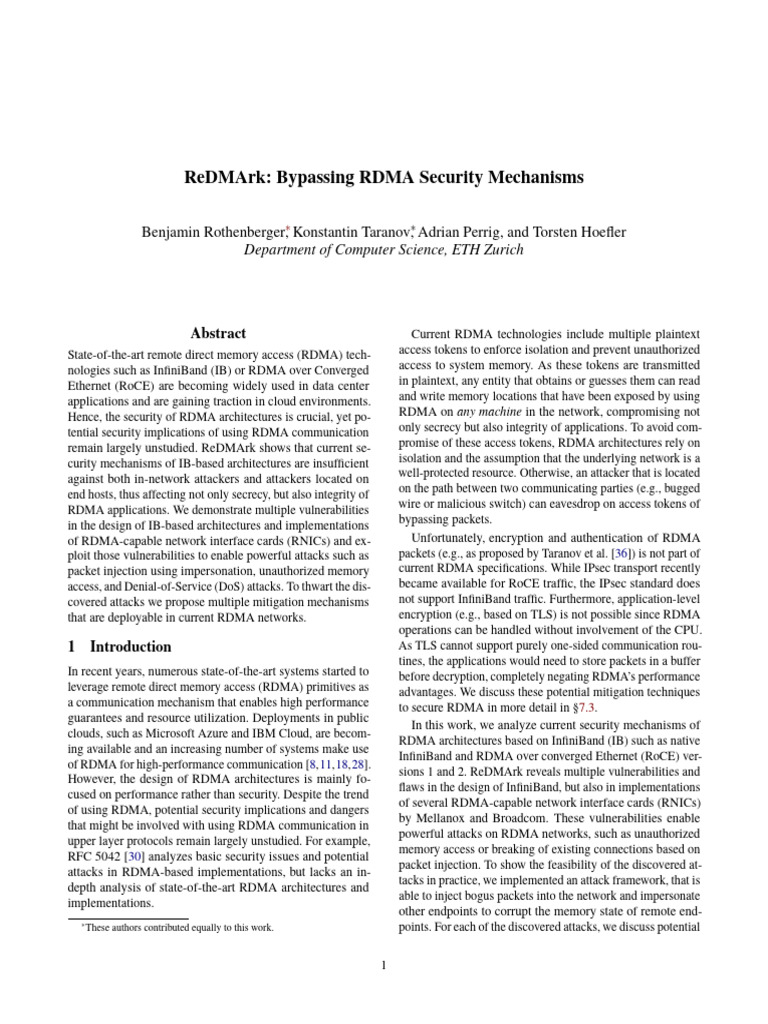 ReDMArk: RDMA Security Vulnerabilities | PDF