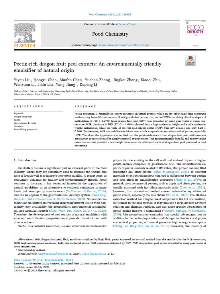 Pectinrich Dragon Fruit Peel Extracts an Environmentally Friendly PDF