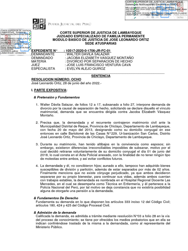 Sentencia de Divorcio | PDF