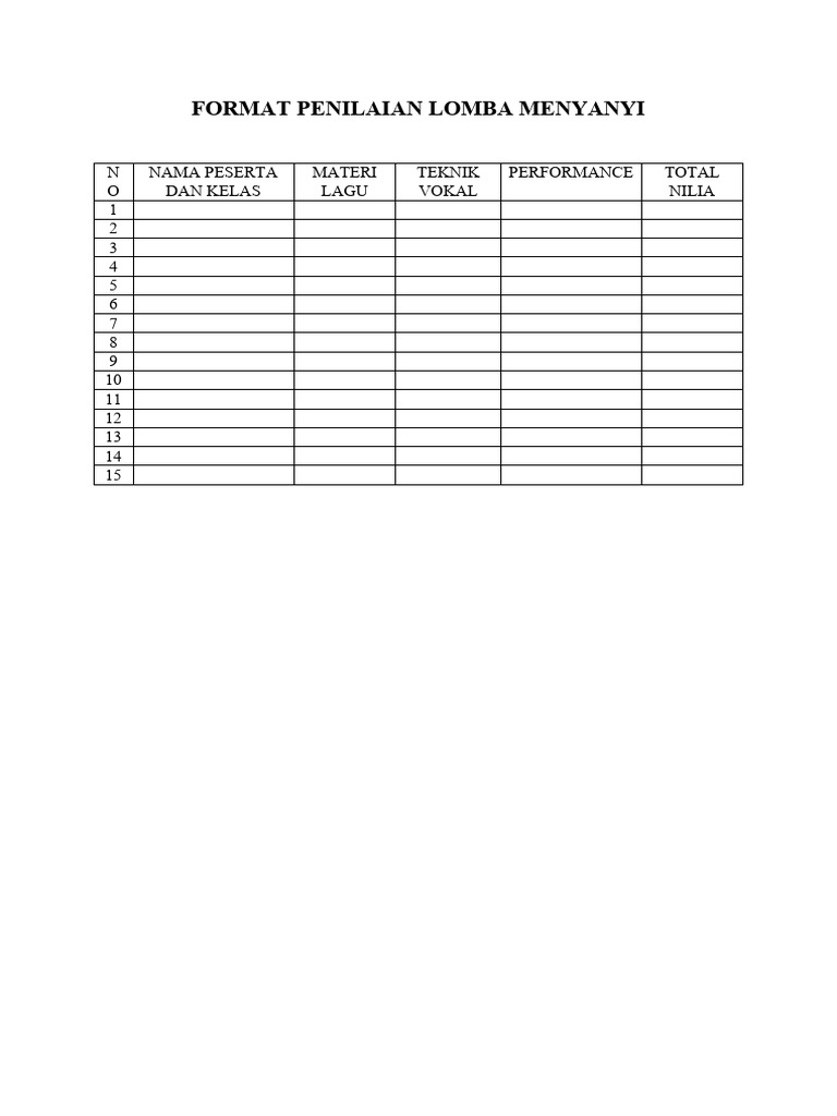 Format Penilaian Lomba Menyanyi PDF