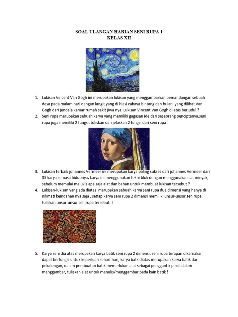 Soal Ulangan Harian Seni Rupa 1 Kelas Xii | PDF