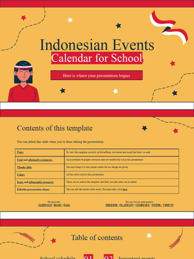 Indonesian Events Calendar For School By Slidesgo PDF Planets