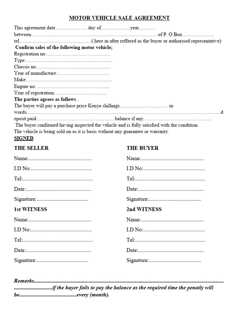 CAR SALES AGREEMENT Editable PDF