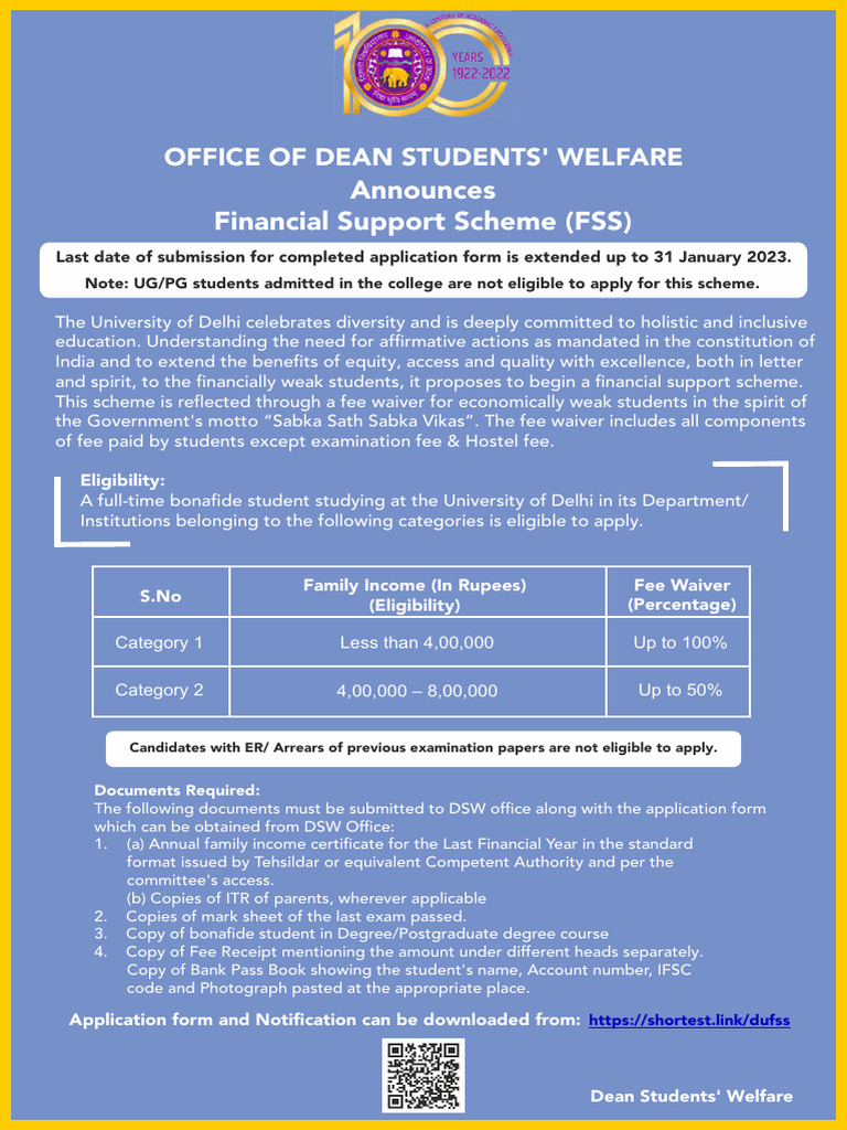 Announces Financial Support Scheme (FSS) : Office of Dean Students ...