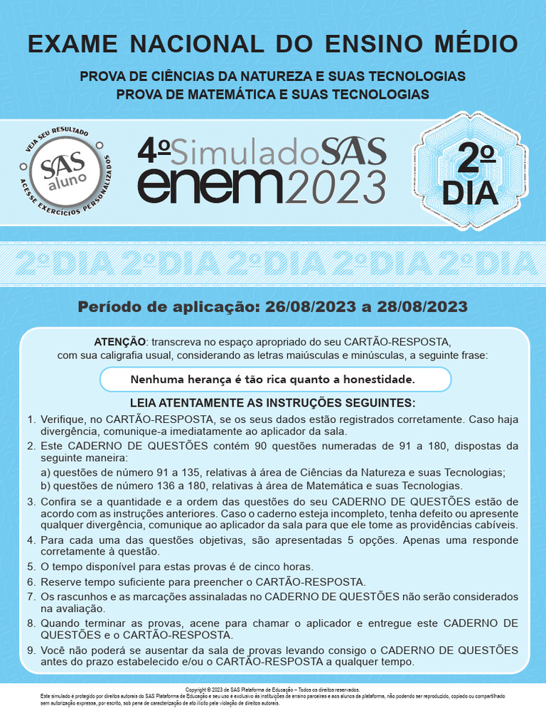8º Simulado ENEM 2023 - 4º SAS - 2º Dia Prova e Resolução | PDF ...