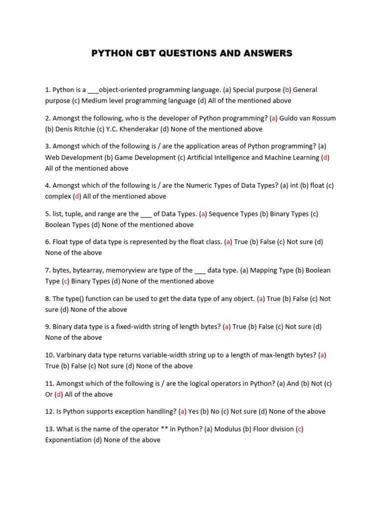 Python CBT Questions and Answers | PDF | Control Flow | Method ...