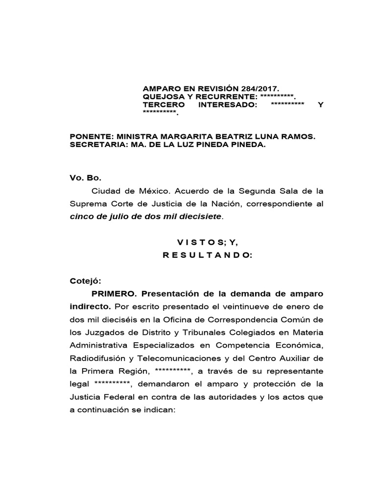 Amparo en Revisión 284/2017: Análisis Legal | PDF | Caso de ley ...