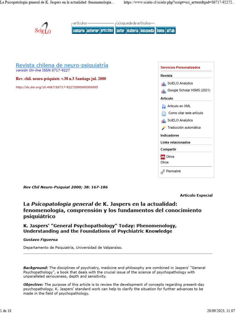 La Psicopatología General de K. Jaspers en La Actualidad Fenomenología ...