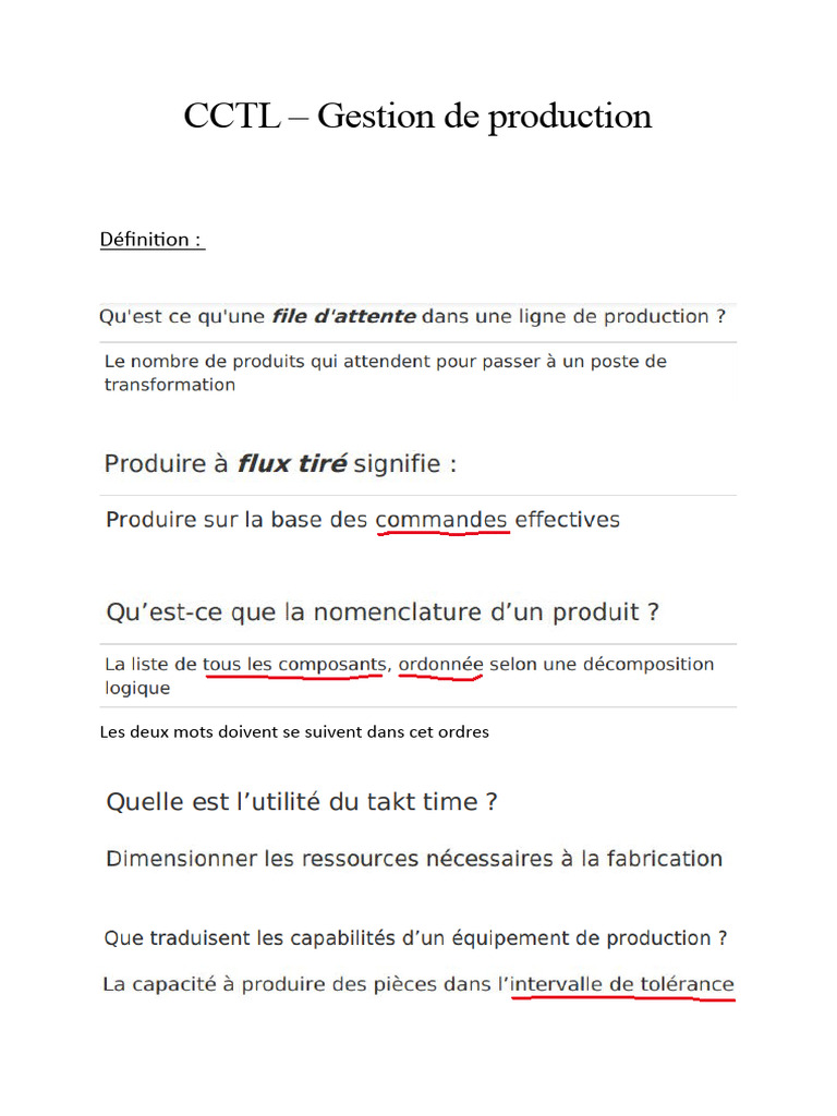 Revision CCTL - Gestion de Production 1 | PDF