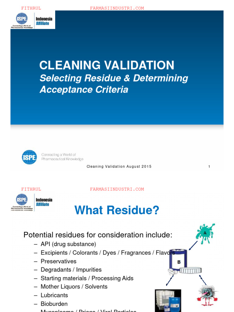 Cleaning Validation Selecting Residue & Determining Acceptance