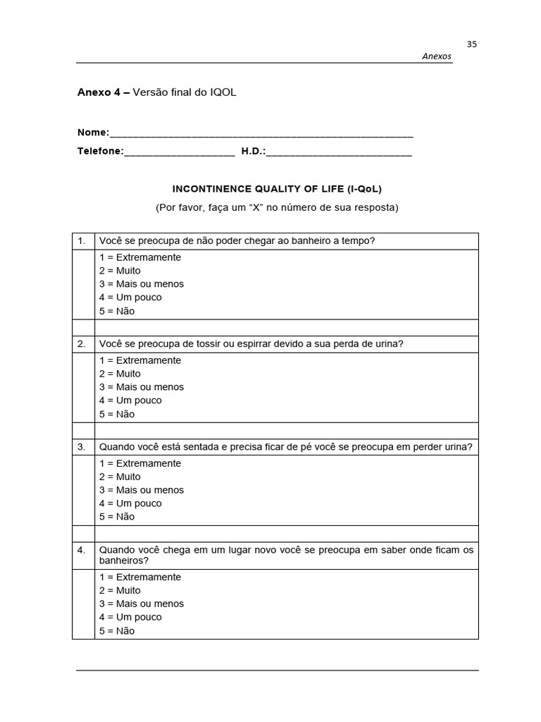 IQol Incontinence Quality of Life PDF