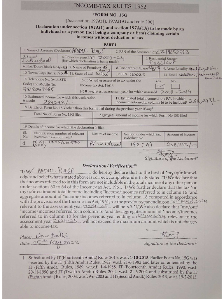 Form 15 G | PDF