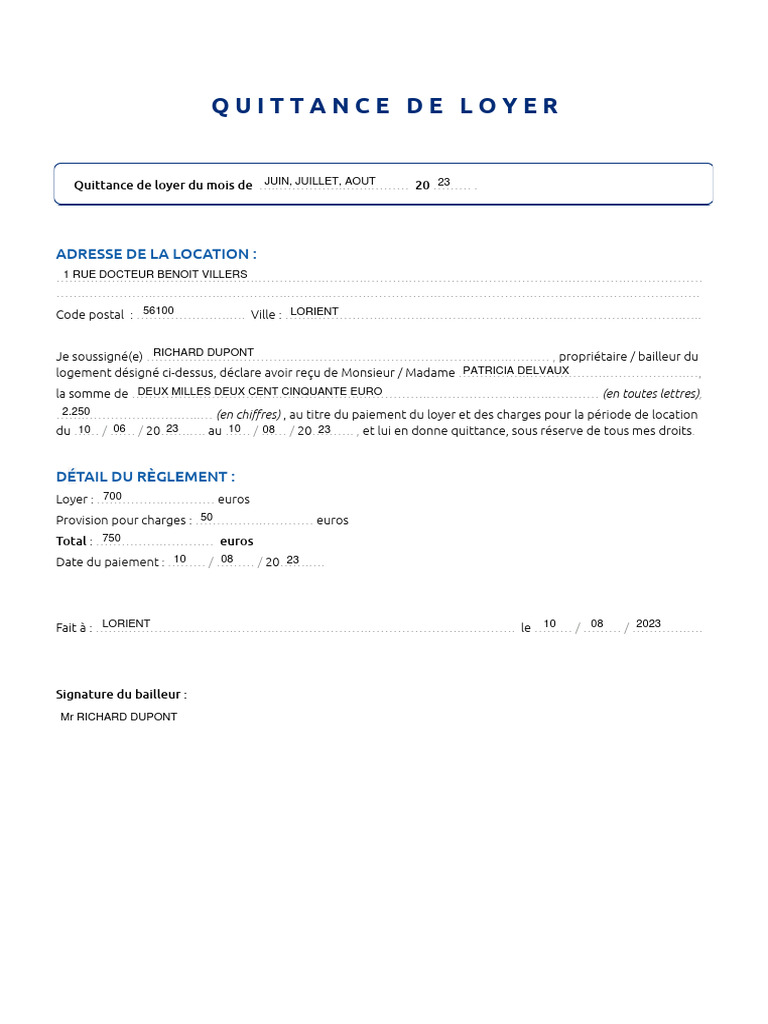Quittance de Loyer PDF