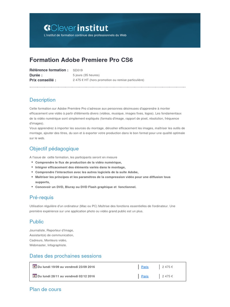 Formation Adobe Premiere Pro CS6 | PDF