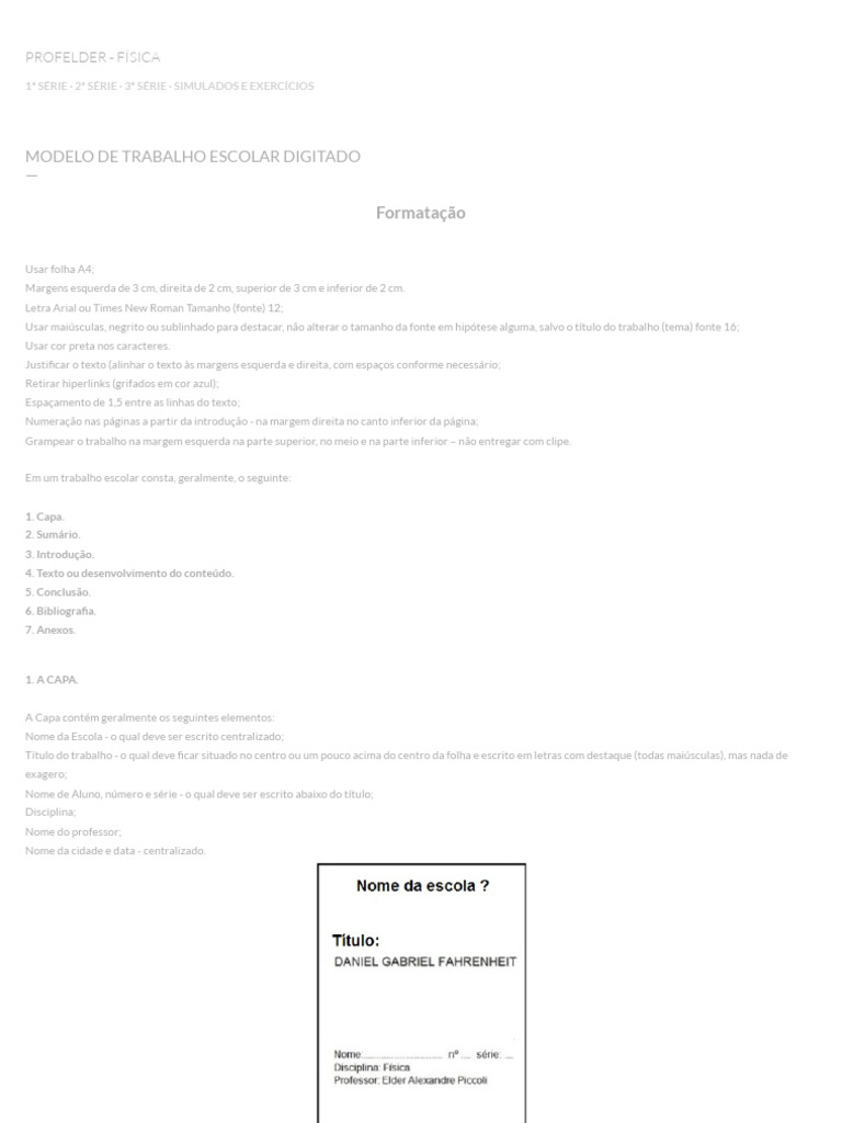 Modelo De Trabalho Escolar Digitado Pdf