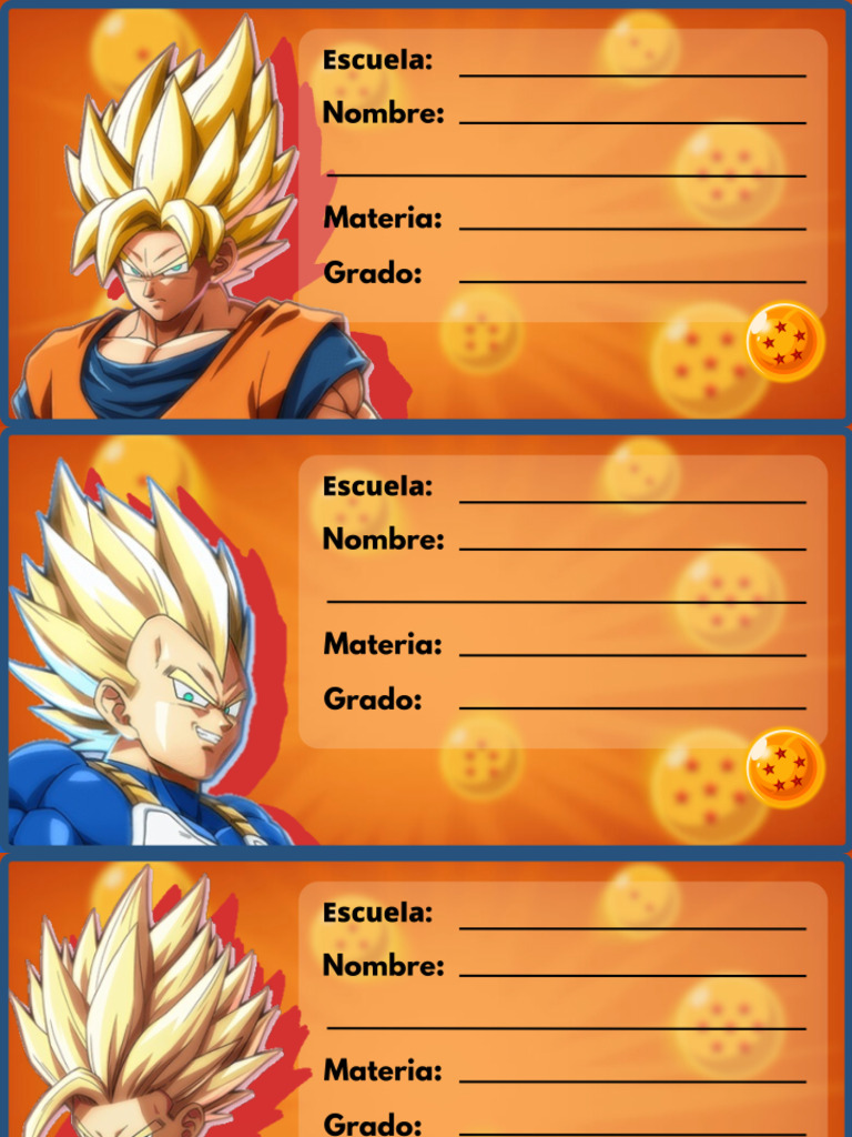 Etiquetas Escolares Dragón Ball Z | PDF