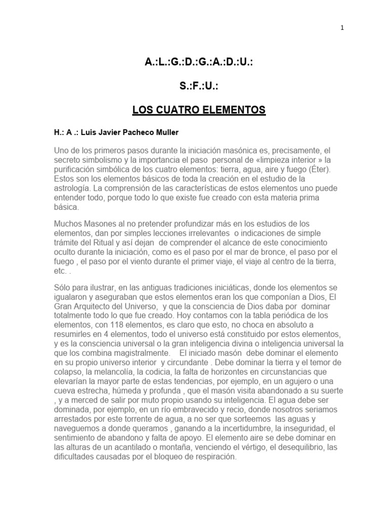 Simbolismo de los Cuatro Elementos en Masonería | PDF | Masonería ...