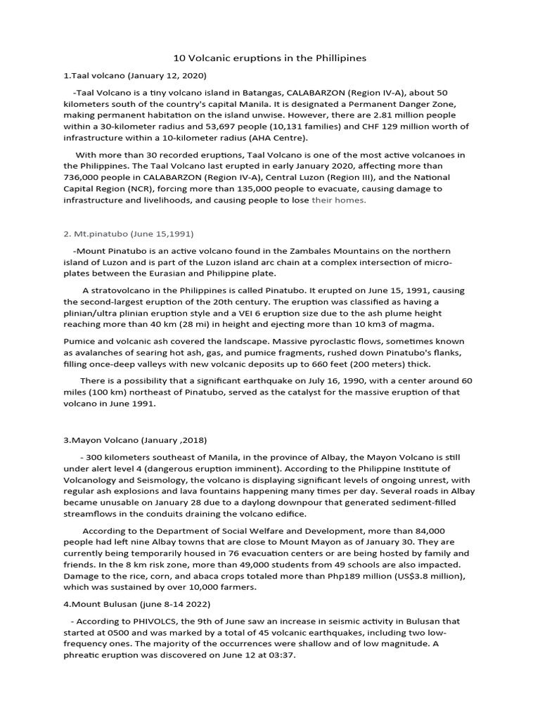 Major Volcanic Eruptions in the Philippines | PDF | Volcano | Types Of ...