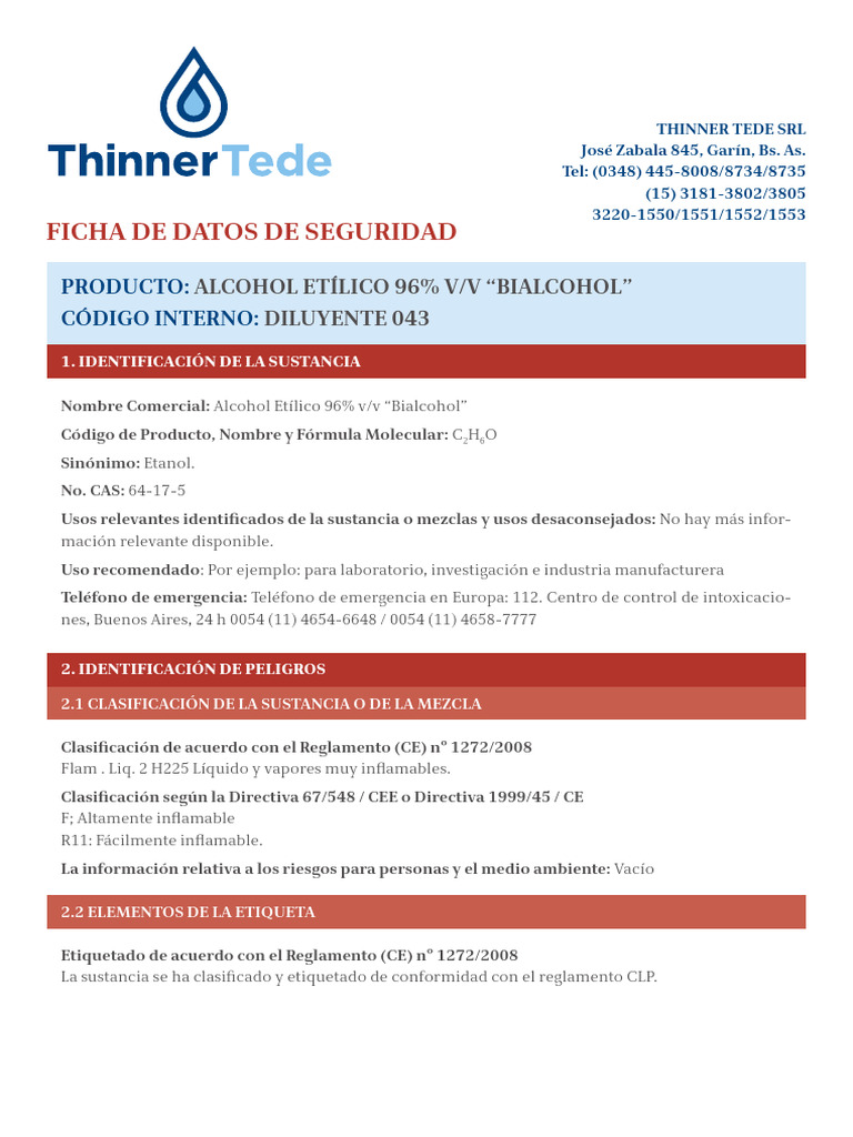 Alcohol Msds | PDF | Agua | Etanol