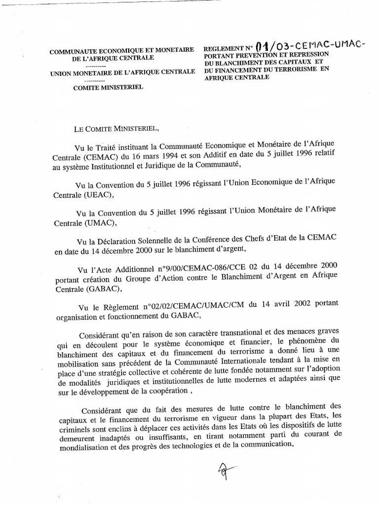 CentralAfricanRepublic - Regulation - 01 03 CEMAC UMAC | PDF