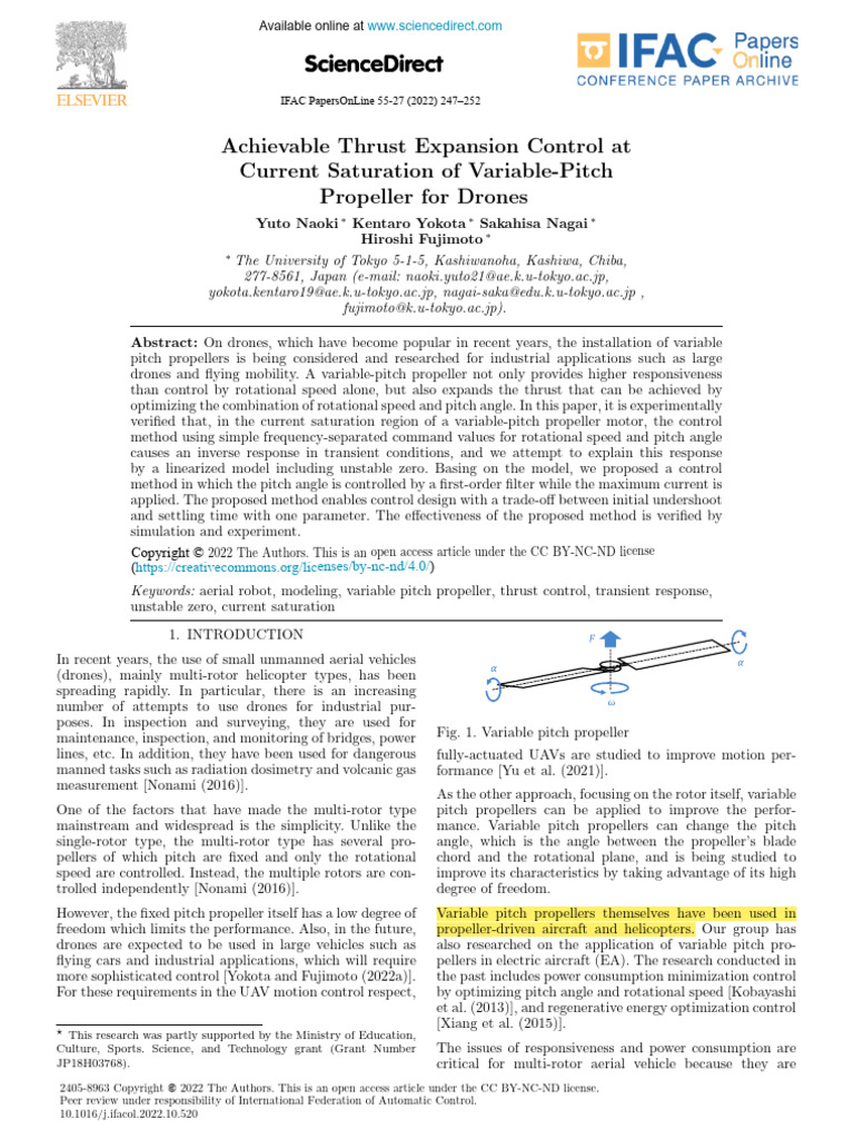 Thrust Control for Variable-Pitch Drones | PDF