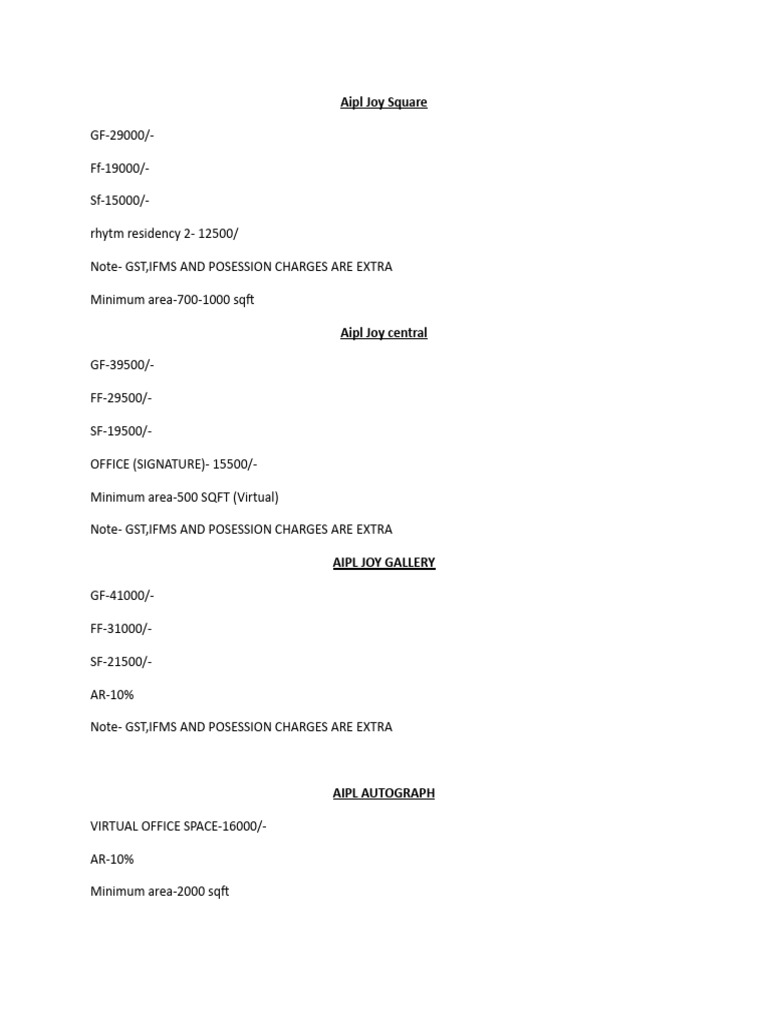 Aipl Rate List | PDF