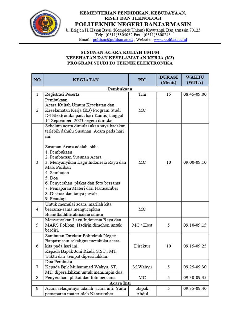 Teks MC & Rundown Kuliah Umum 2023 | PDF