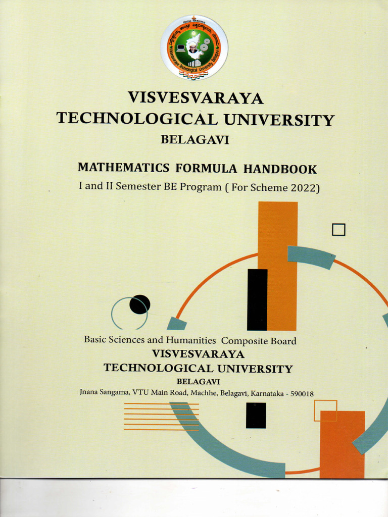 Mathematics Formula Handbook I-II Sem For BE Scheme 2022-VTU | PDF