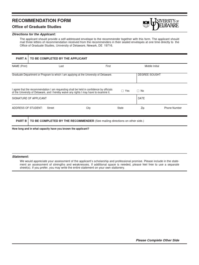 Rec Om Form | PDF | Envelope | Graduate School