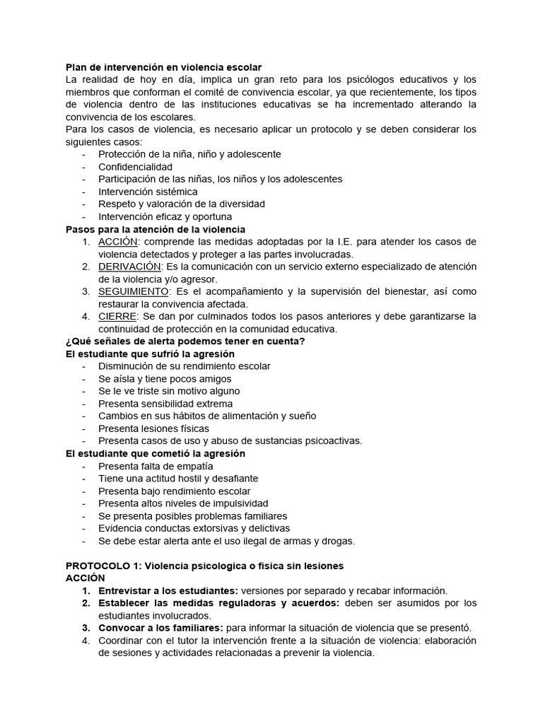 Protocolo de intervención en violencia escolar | PDF