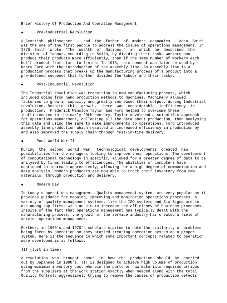 Brief History of Production and Ope | PDF