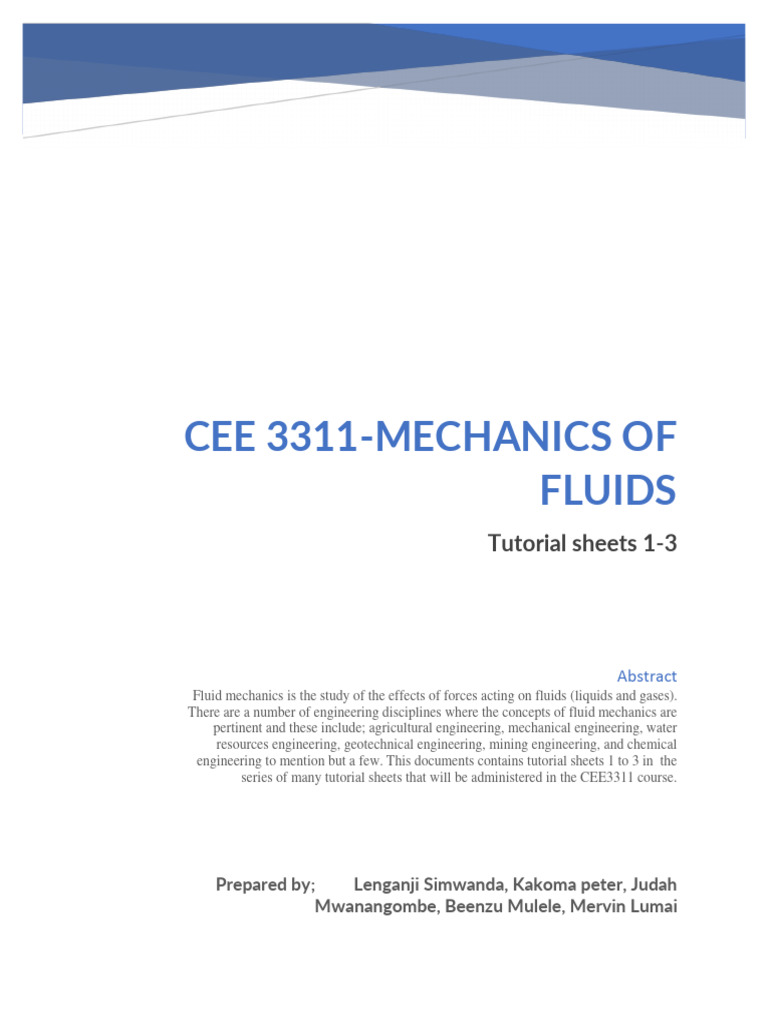 Fluid Mechanics Tutorial Sheets 1-3 | PDF | Pressure | Pressure Measurement