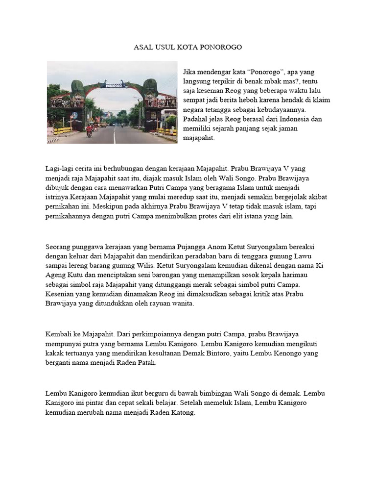 Asal Usul Kota Ponorogo | PDF