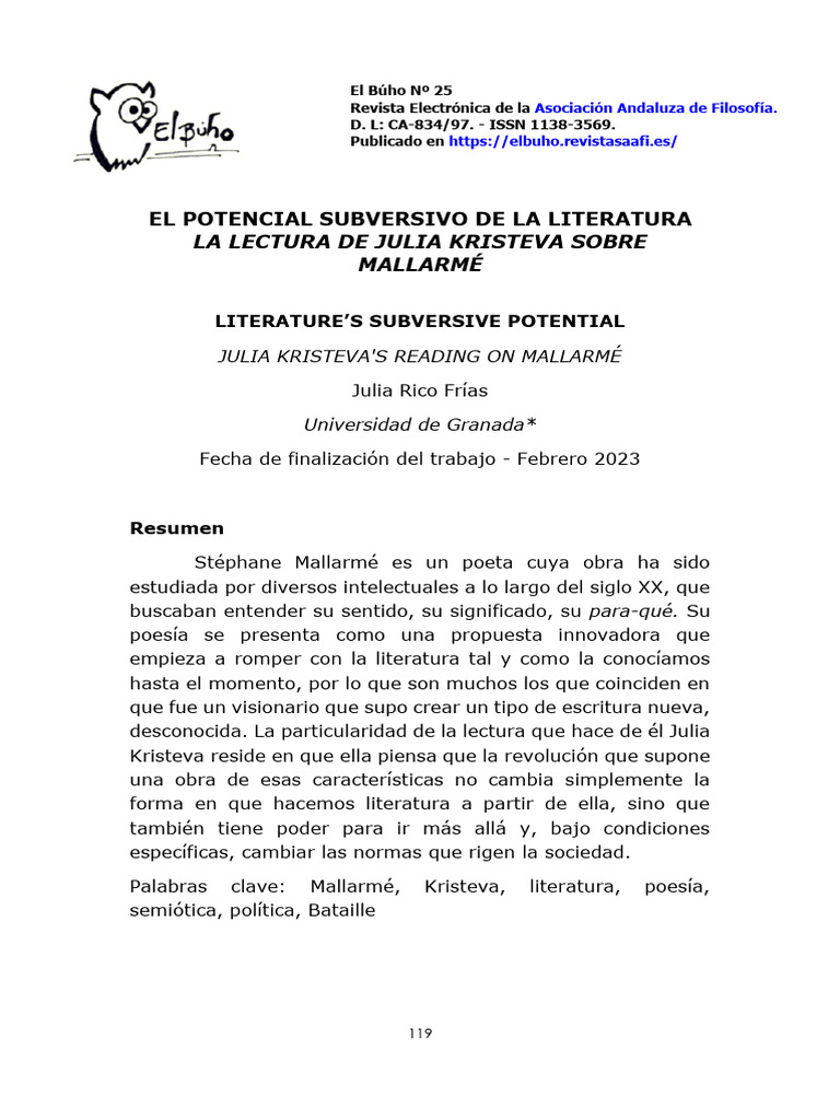 Potencial subversivo en Mallarmé y Kristeva | PDF | Semiótica | Oración ...