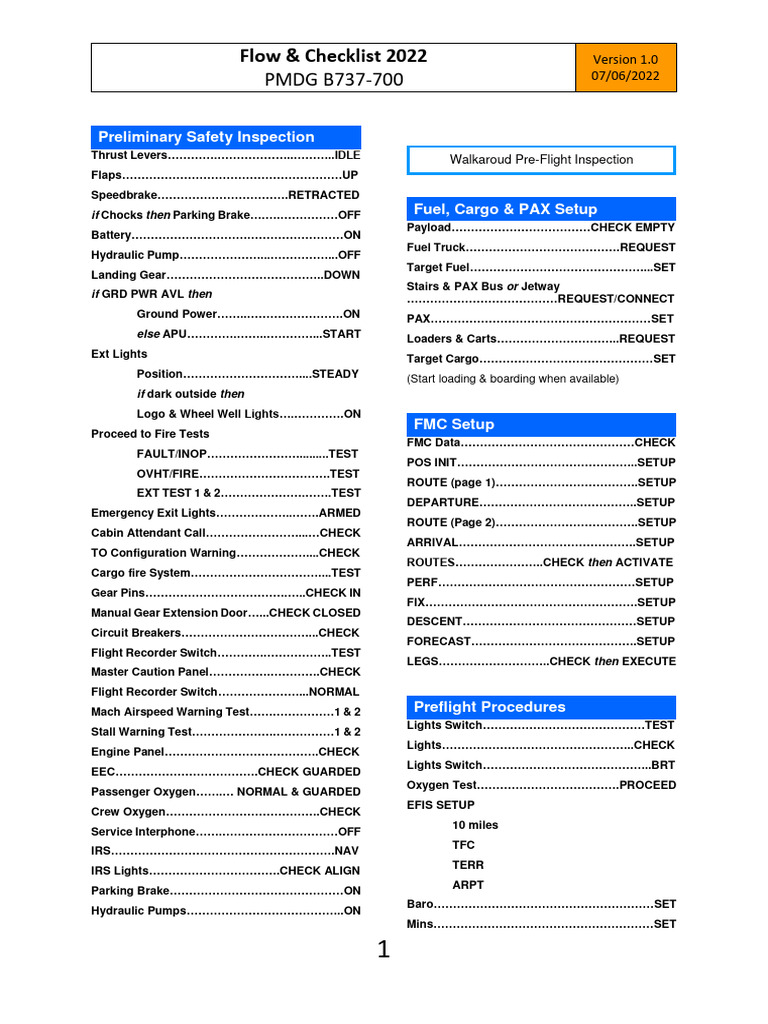 PMDG 737 Checklist 1.0 | PDF