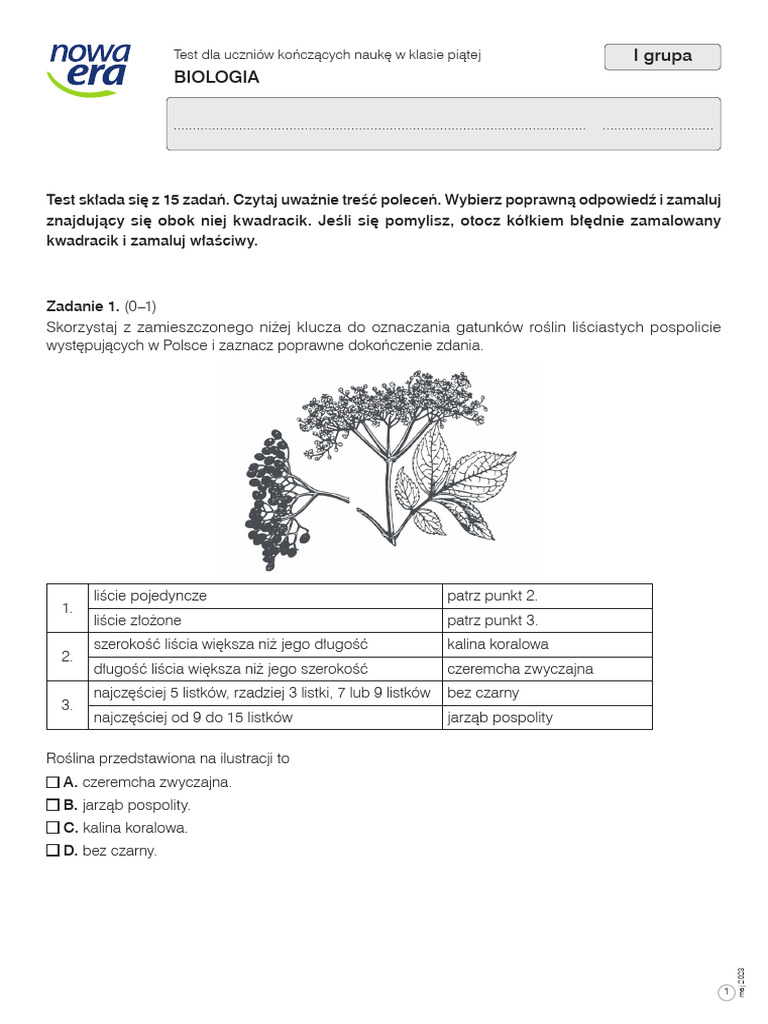 Biologia Klasa 5 Testy Online Test Biologia KL 5 Maj 2023 PDF | PDF