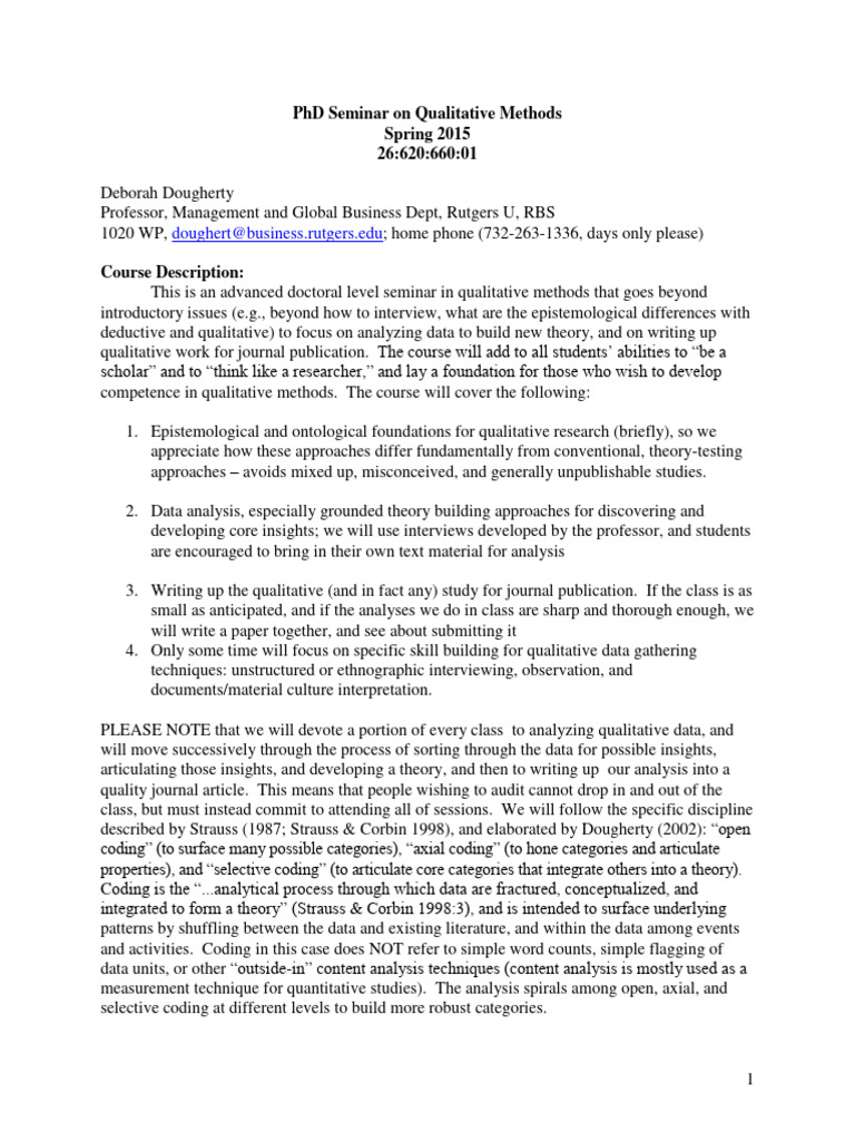 Advanced Qualitative Research Seminar Pdf