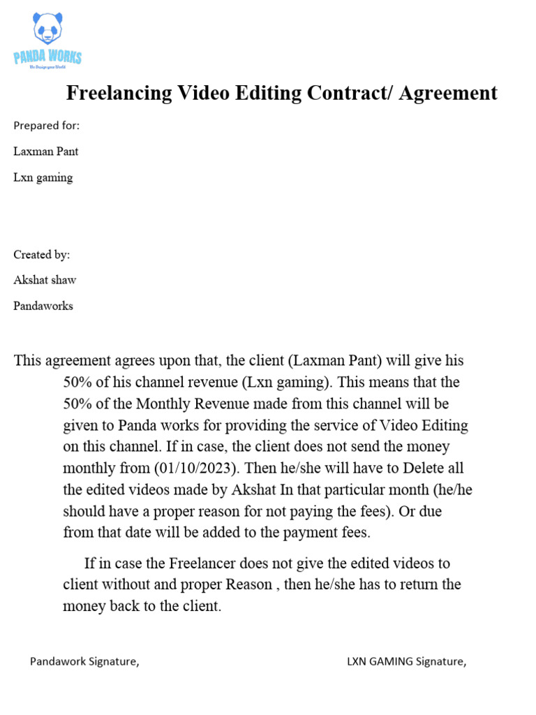 Freelancing Video Editing Contract PDF
